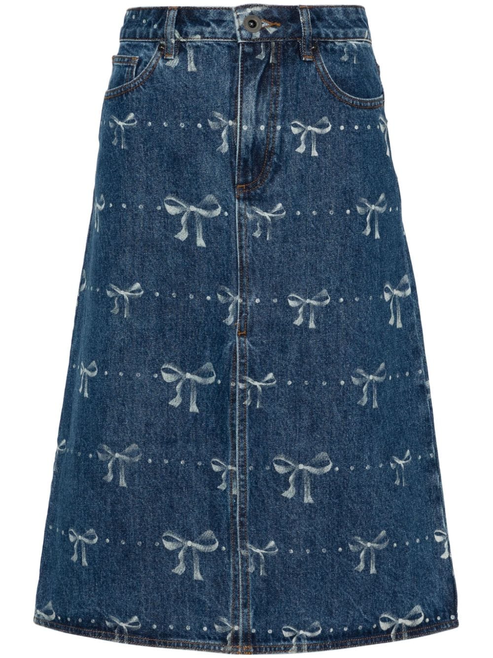 bow-print denim skirt