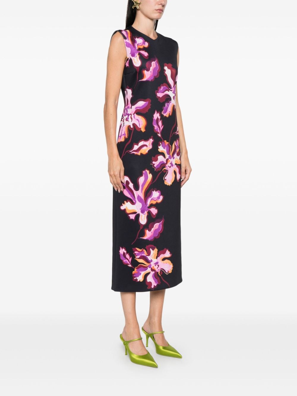 Shop Dorothee Schumacher Flame Flower Midi Dress In Black