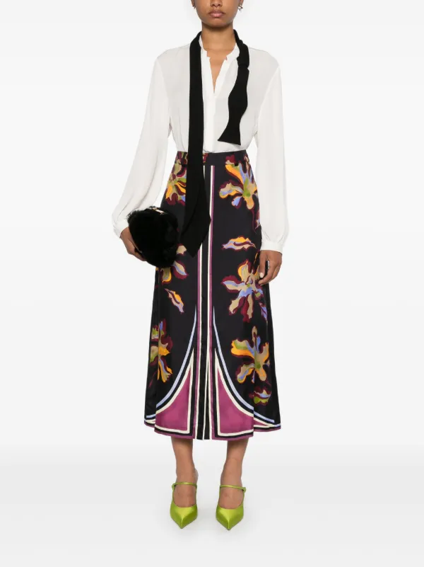 【Dorothee Schumacher】ストライプシルクツイルミディスカート Dorothee Schumacher - Endless Shimmer Navy & Silver Stripe Skirt