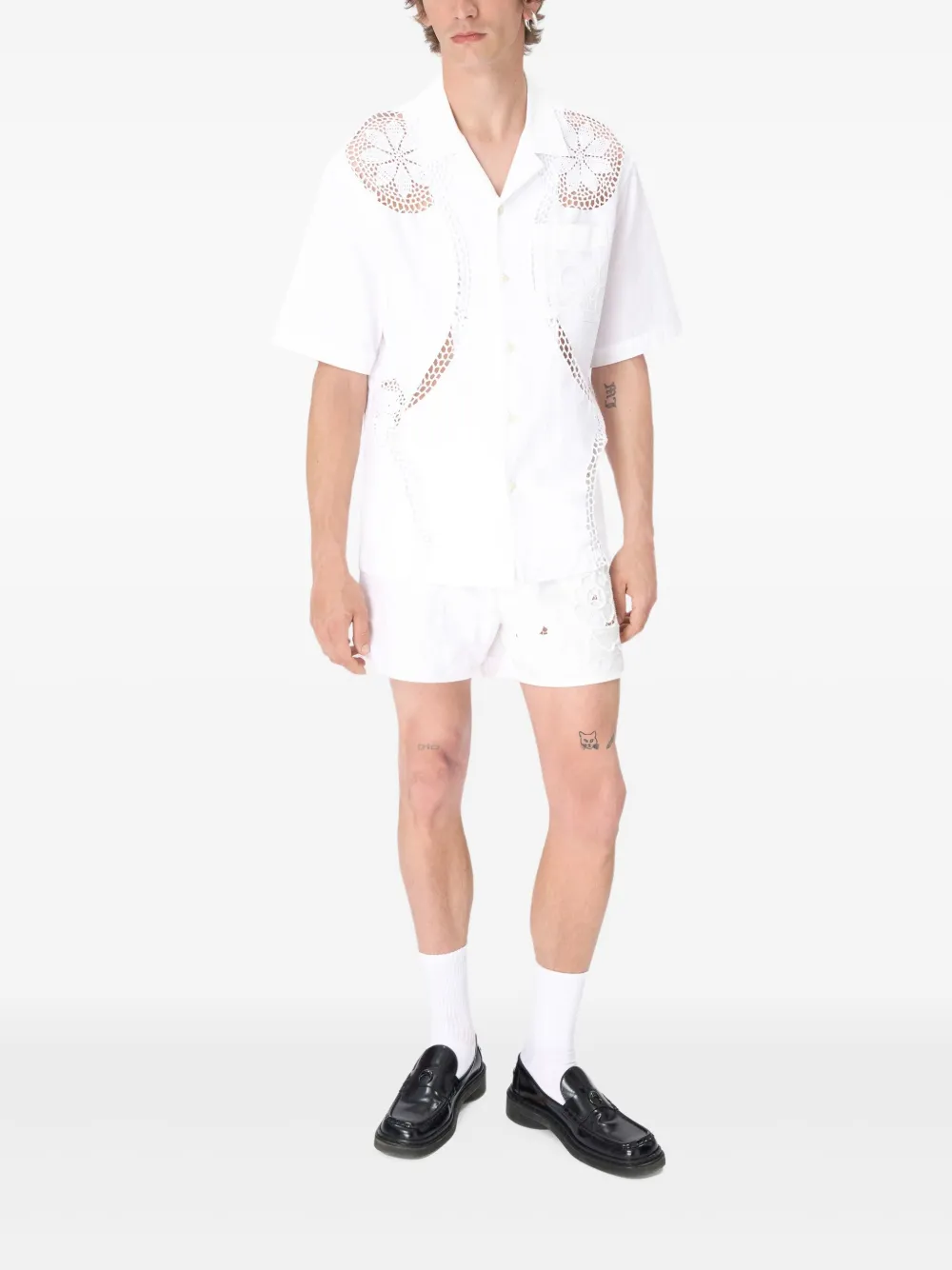 Marine Serre Linnen bowlingshirt Wit