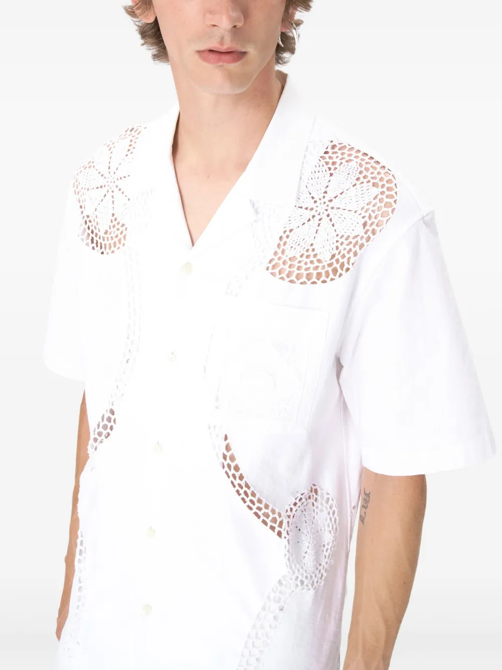 Marine Serre Linnen bowlingshirt Wit