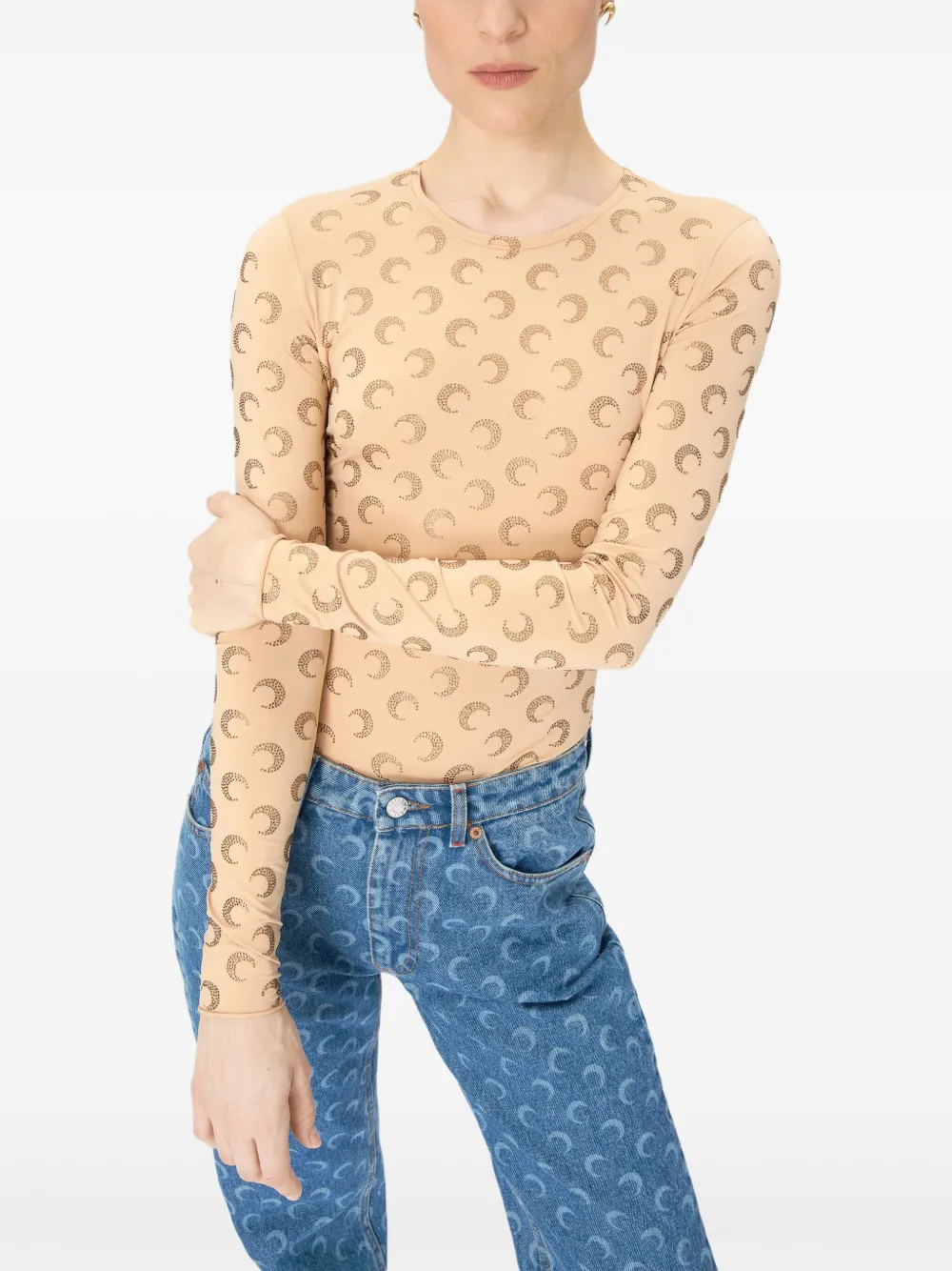 Marine Serre Jersey top met maanpatroon Beige