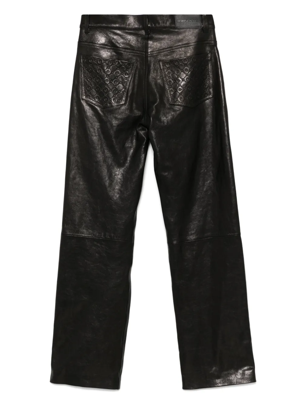 Marine Serre Leren broek met monogram-reliëf - Zwart