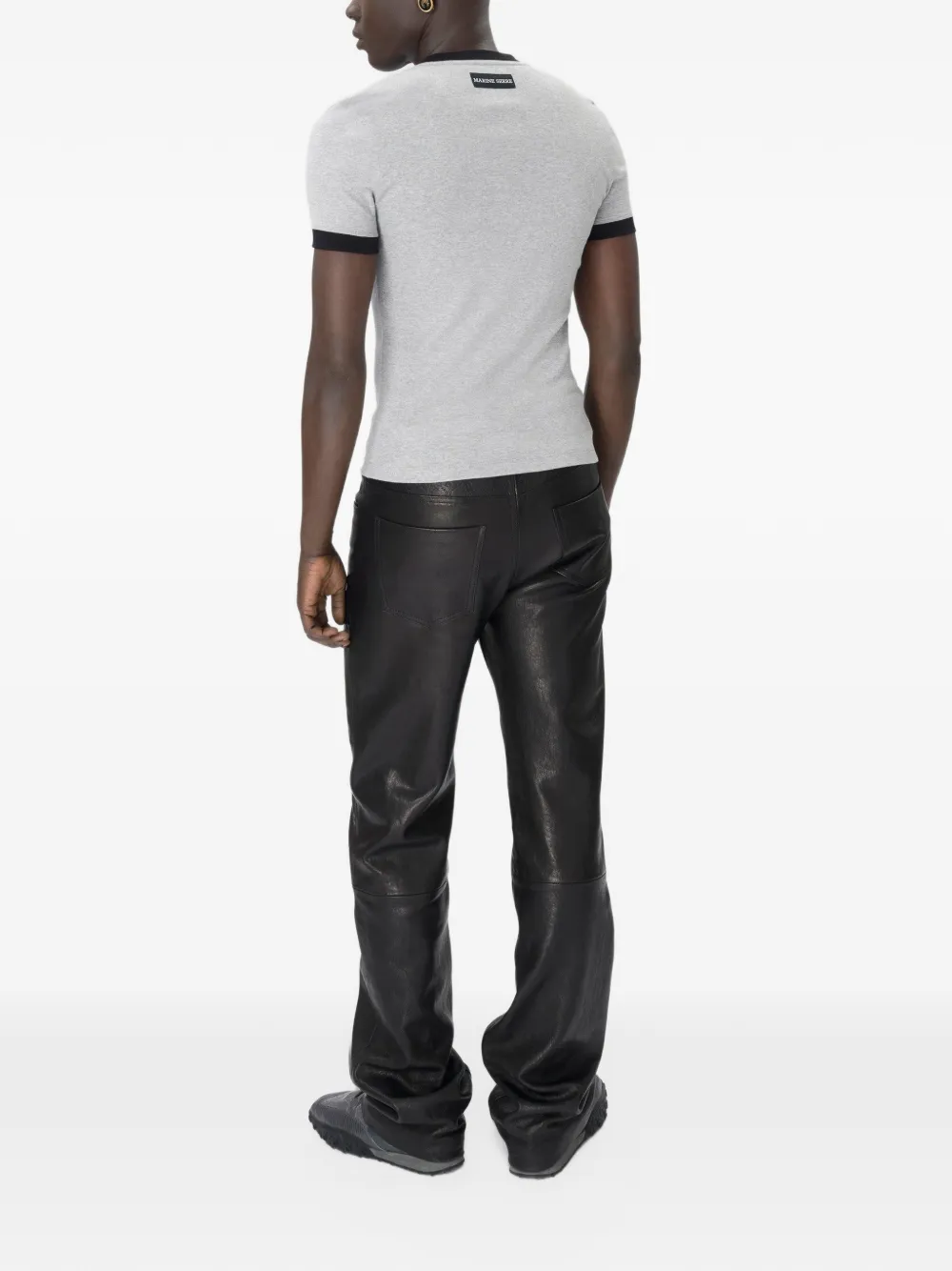 Marine Serre Leren broek met monogram-reliëf Zwart