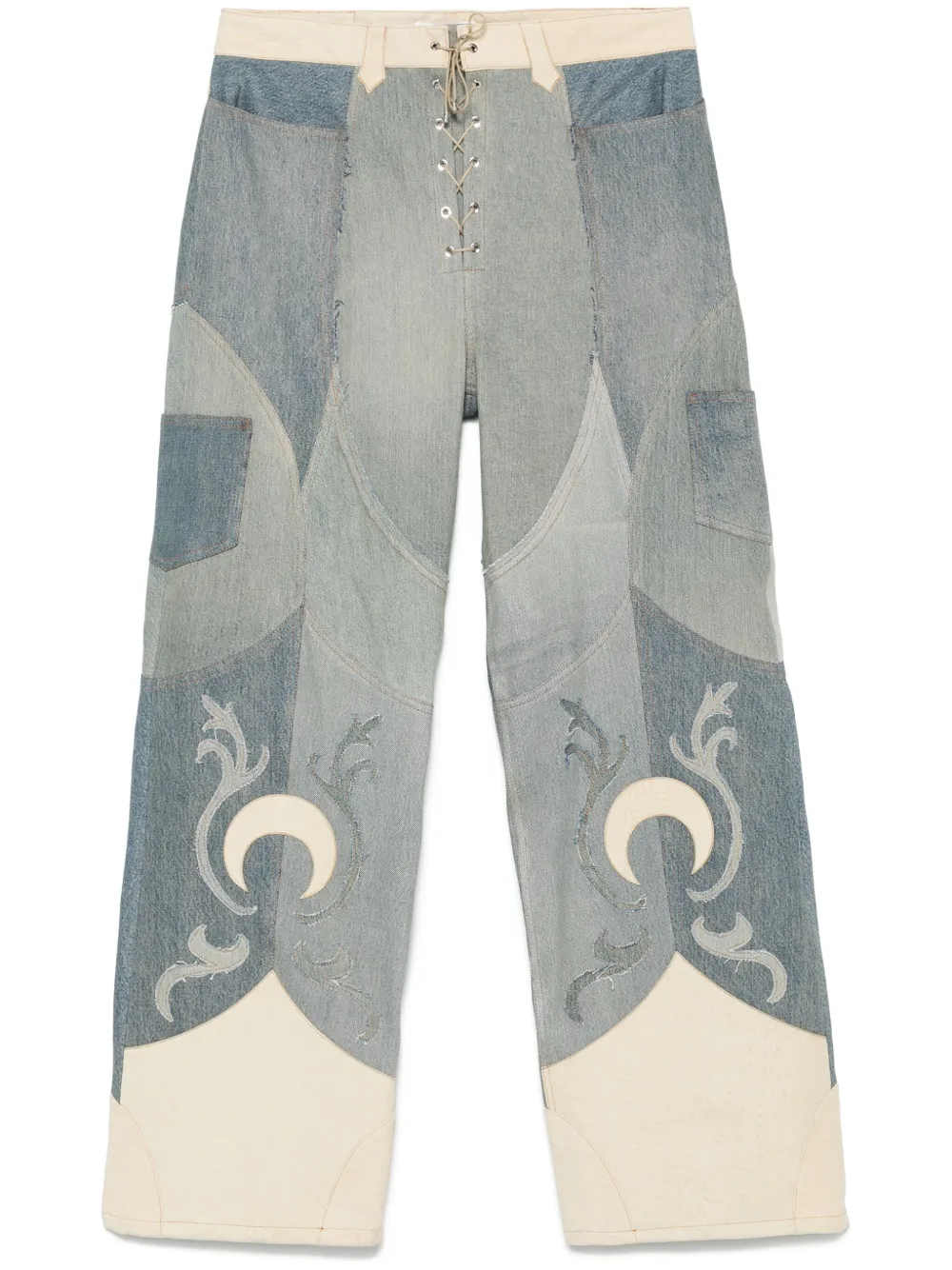 Marine Serre Jeans met vlakken Blauw