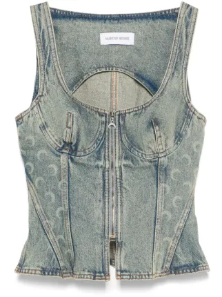 Marine Serre Crescent Moon Denim Top | Blue | FARFETCH