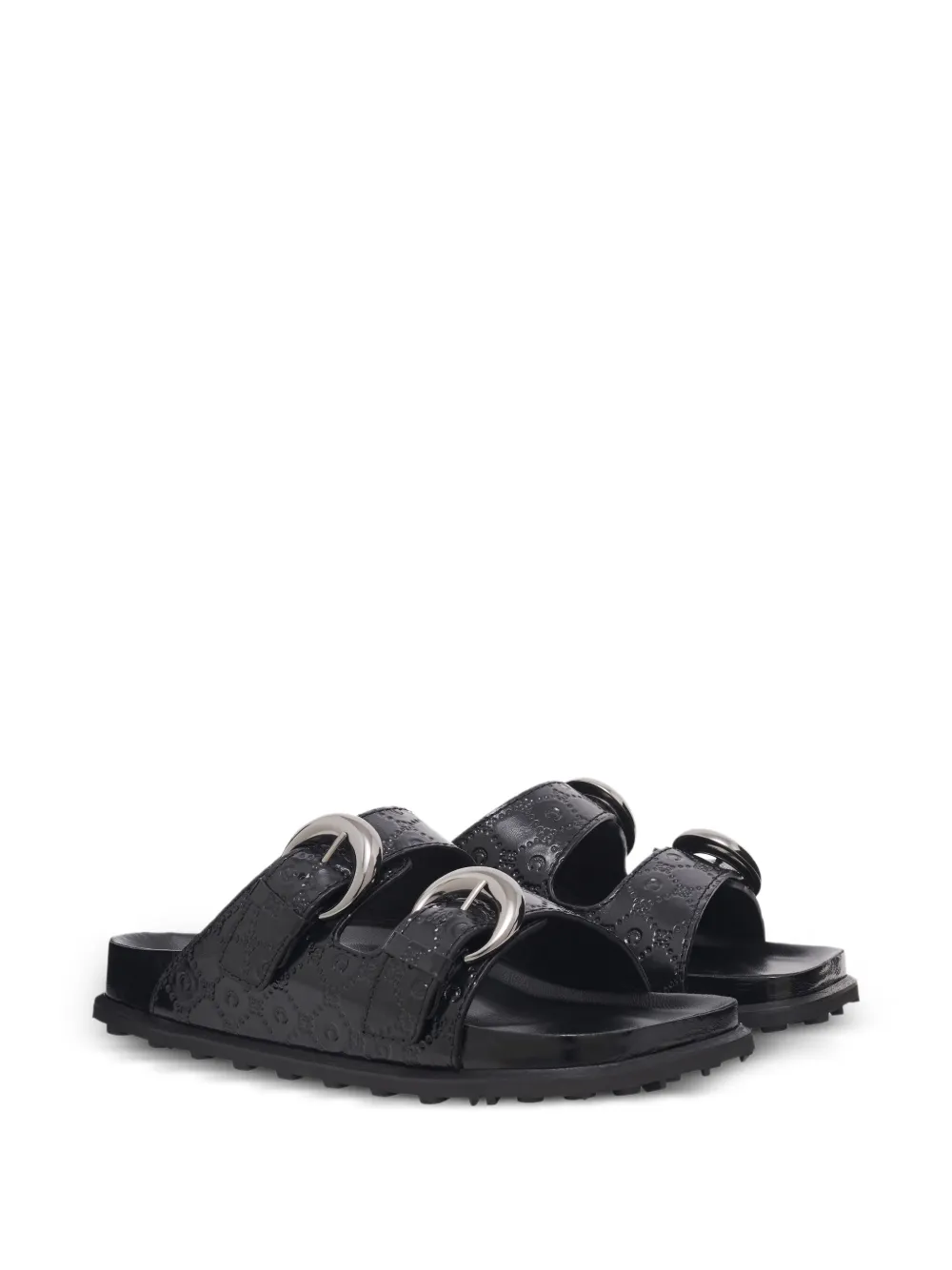 Marine Serre monogram-embossed leather slides - Zwart