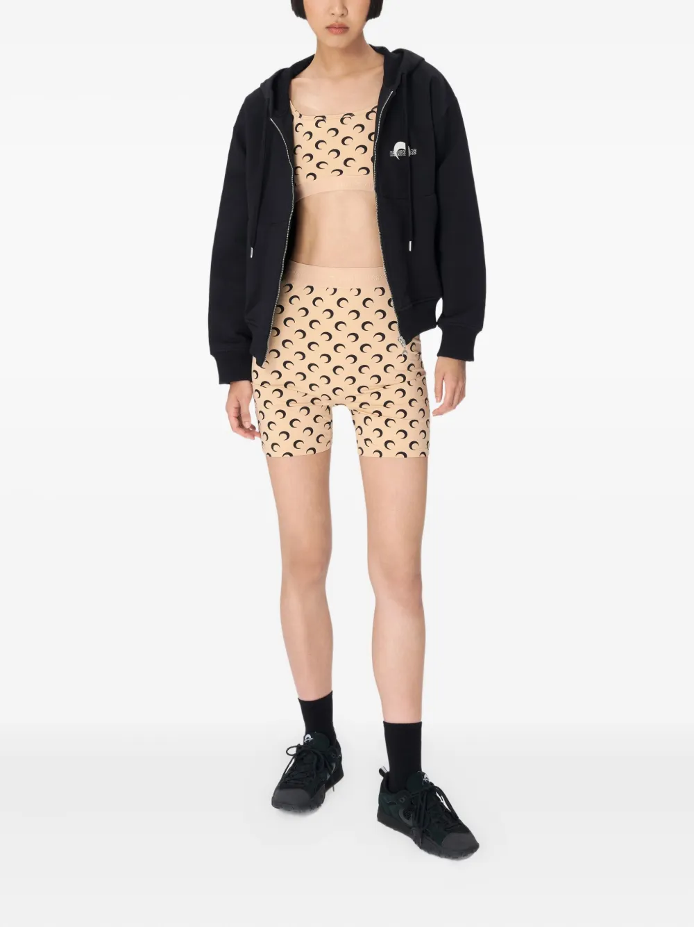 Marine Serre MS Sport hoodie met rits Zwart