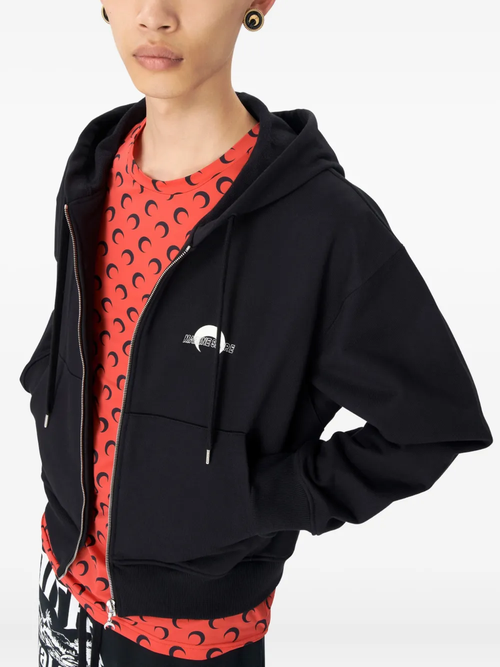 Marine Serre MS Sport hoodie met rits Zwart