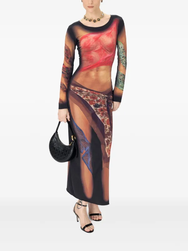Marine Serre Draped Statue Jersey Maxi Dress | Brown | FARFETCH