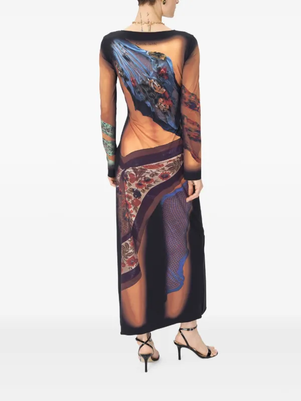 ワンピース MARINE SERRE DRAPED STATUE LONG DRESS Marine Serre Draped Statue Jersey Maxi Dress | Brown | FARFETCH