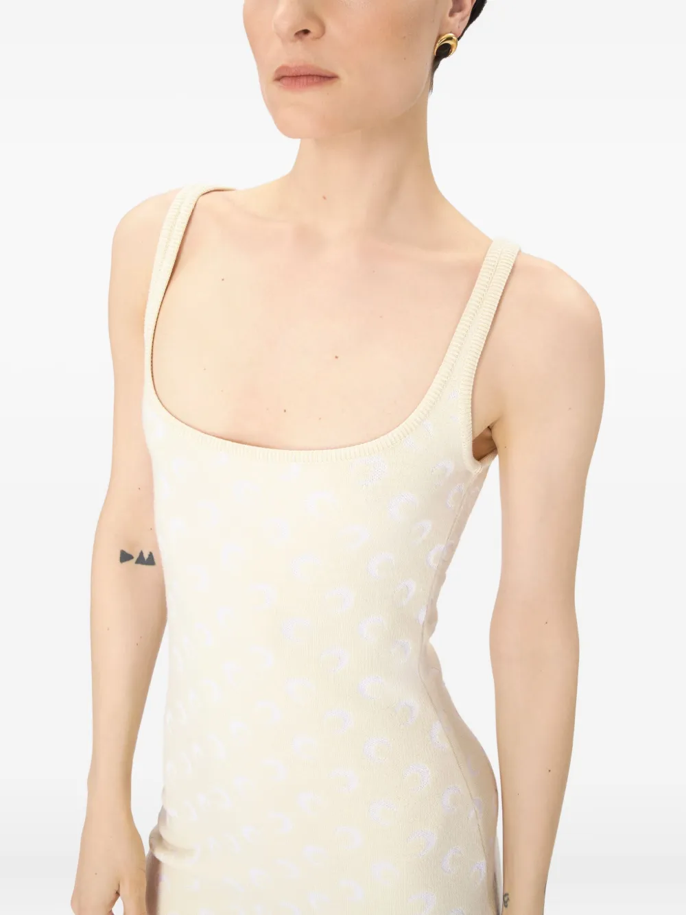 Marine Serre Gebreide mini-jurk met Moon-jacquard Beige