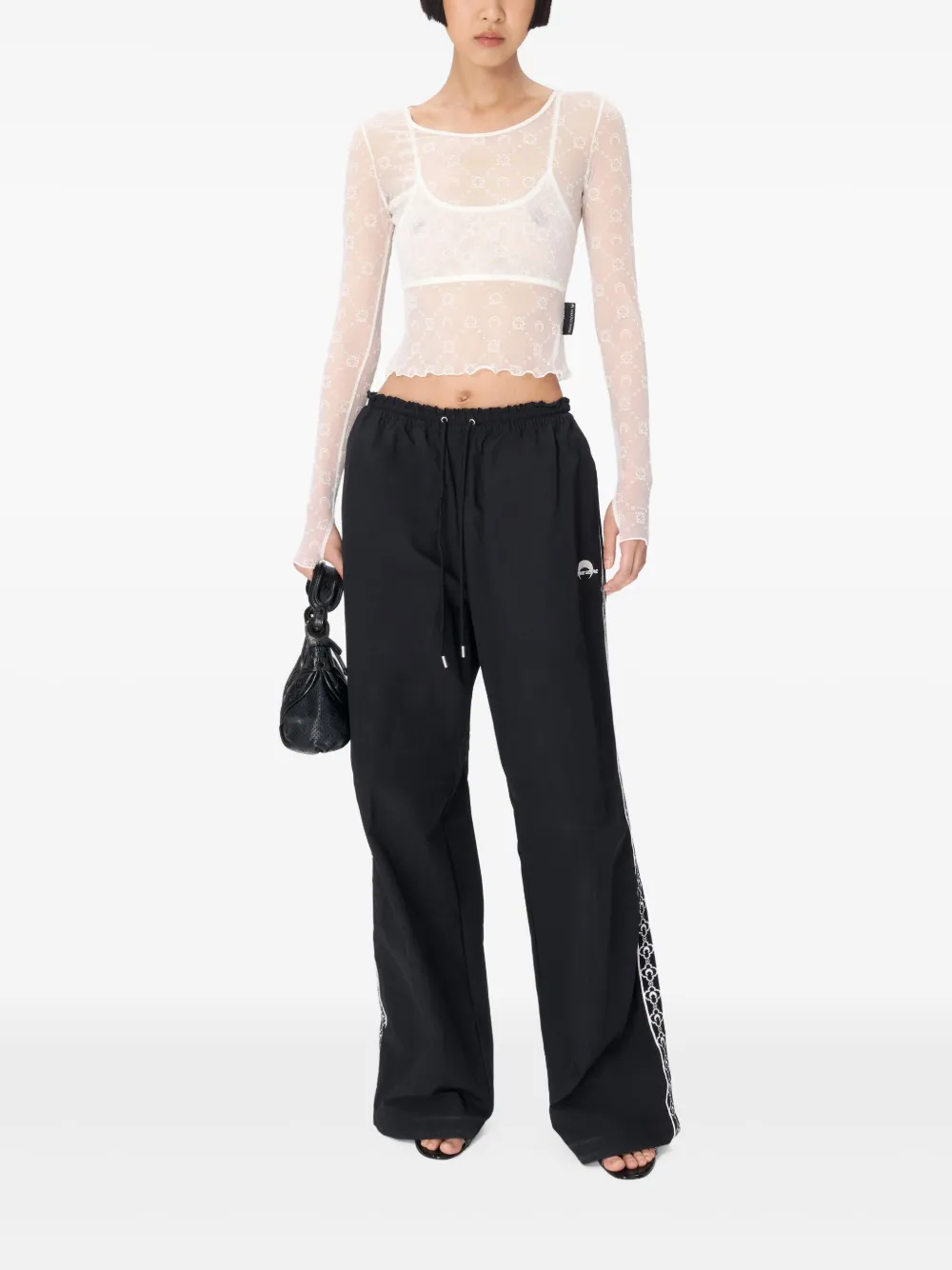 Marine Serre Recycled Mesh Flock Ss Cropped Top In White