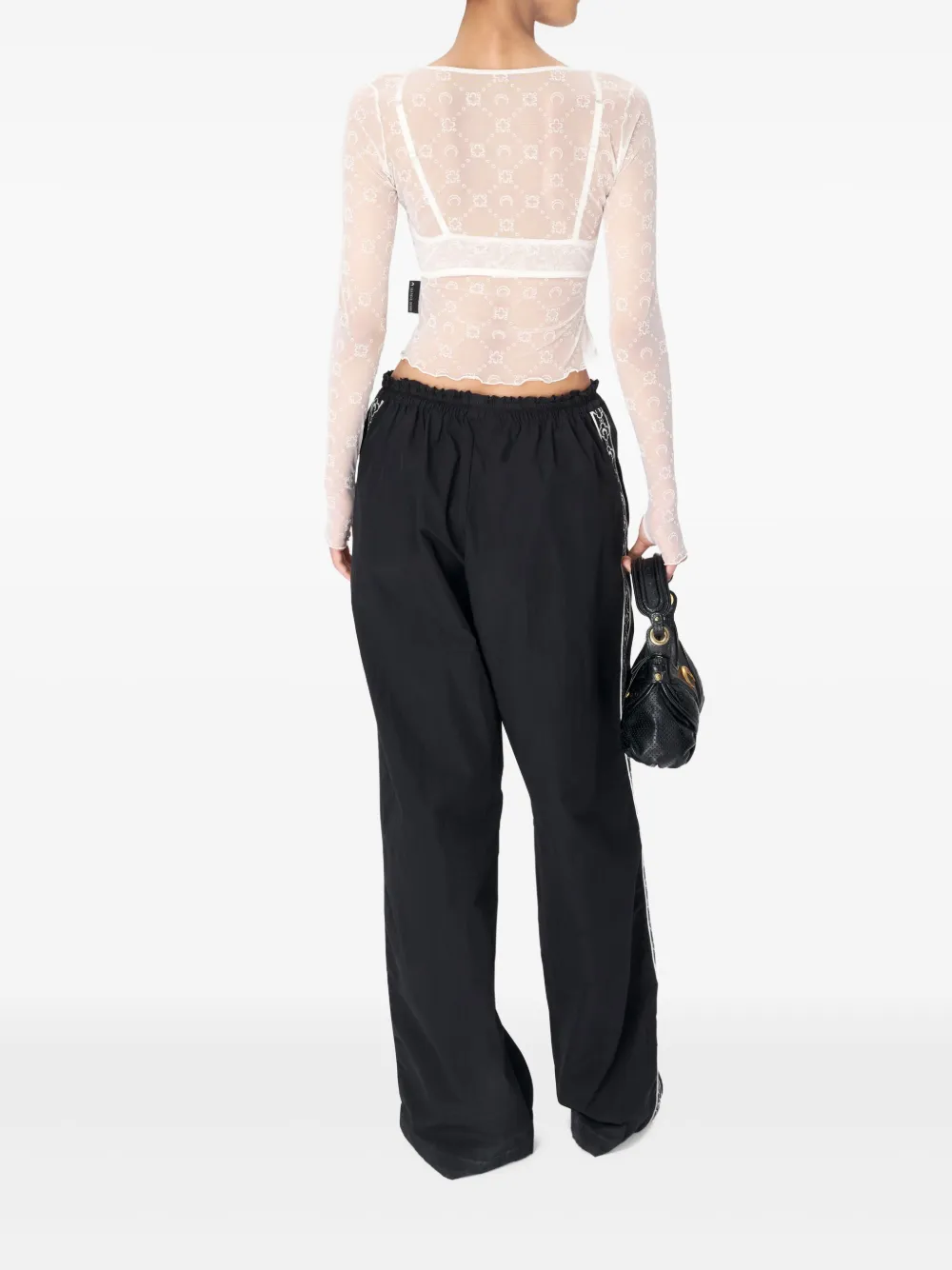Marine Serre Recycled Mesh Flock Ss Cropped Top In White