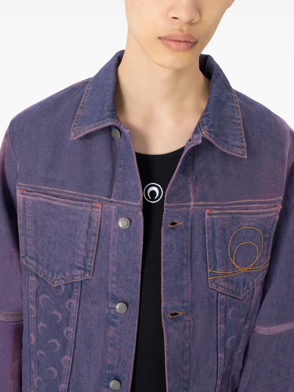 Marine Serre Denim jack met monogram Paars