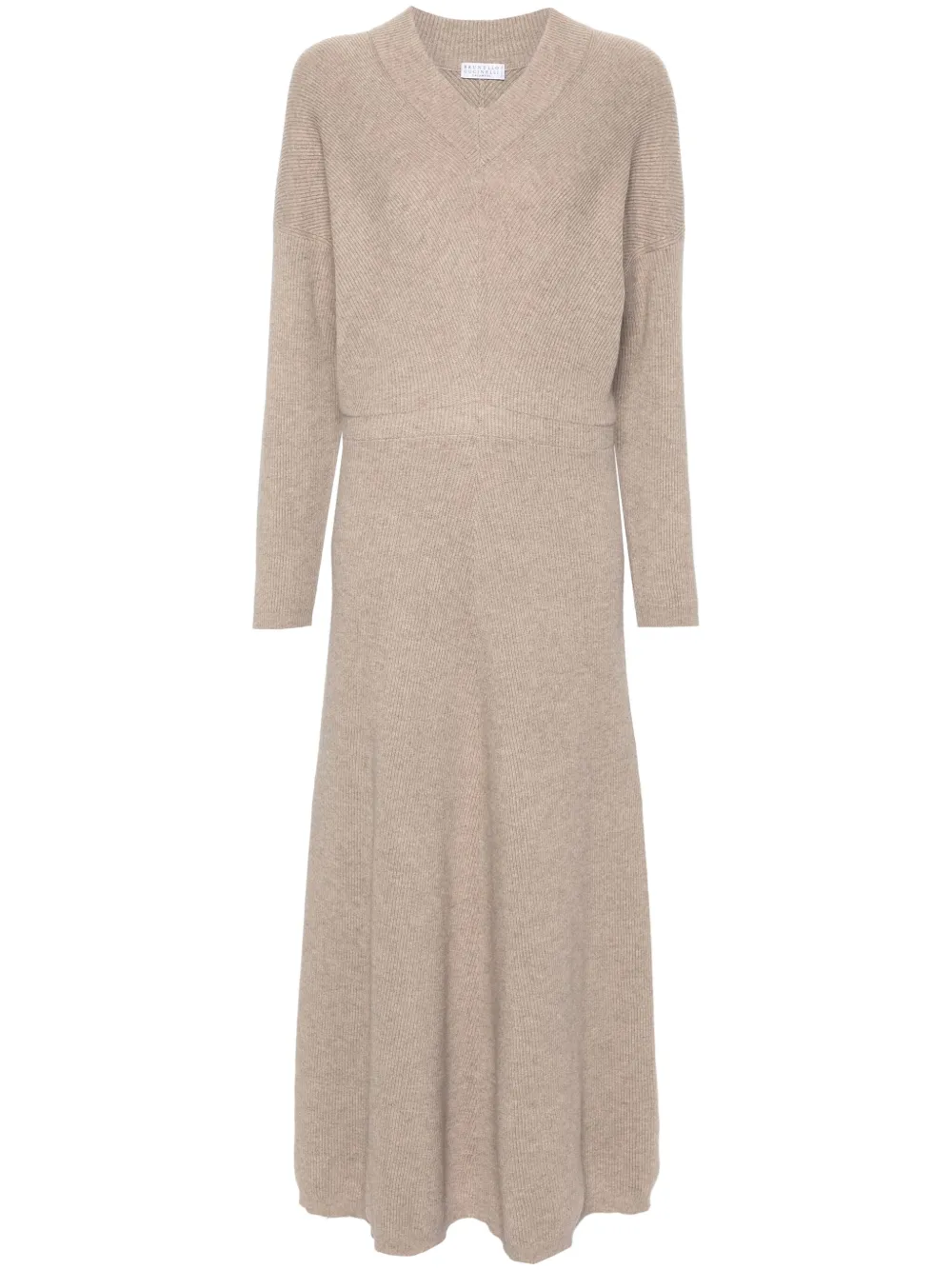 Brunello Cucinelli Ribgebreide maxi-jurk Bruin