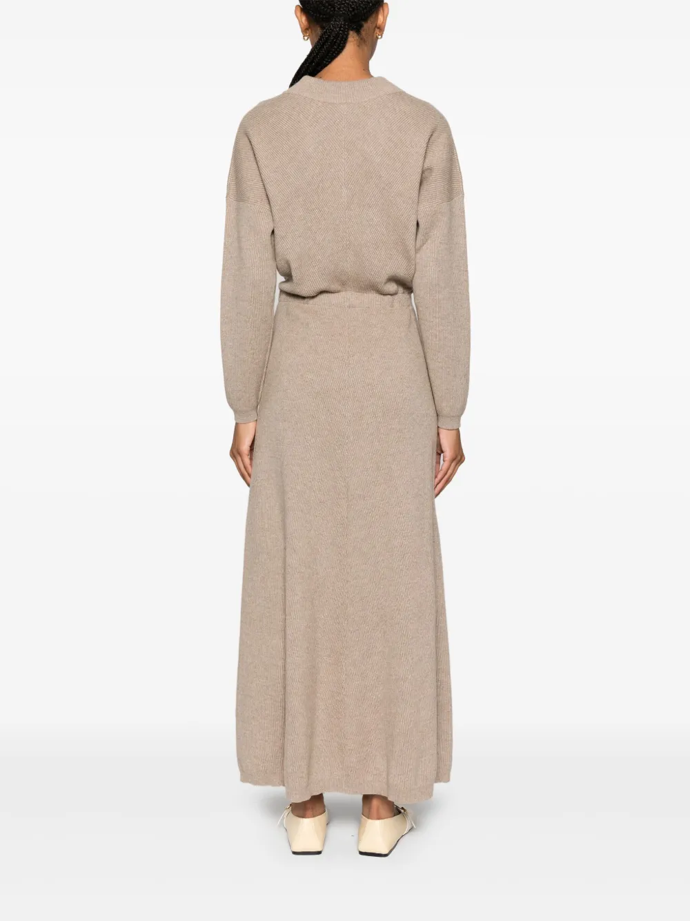 Brunello Cucinelli Ribgebreide maxi-jurk Bruin