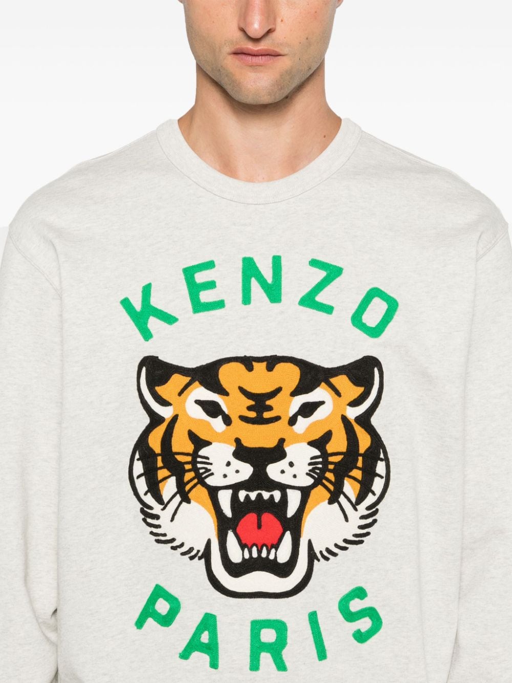 Shop Kenzo Lucky Tiger Embroidered Sweatshirt In Grey