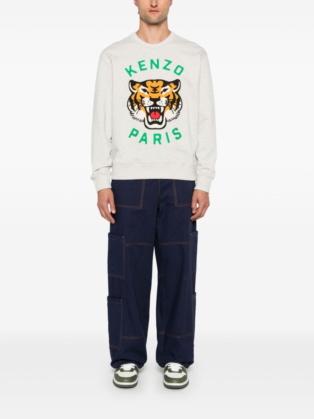 Shop Kenzo Lucky Tiger Embroidered Sweatshirt In Grey