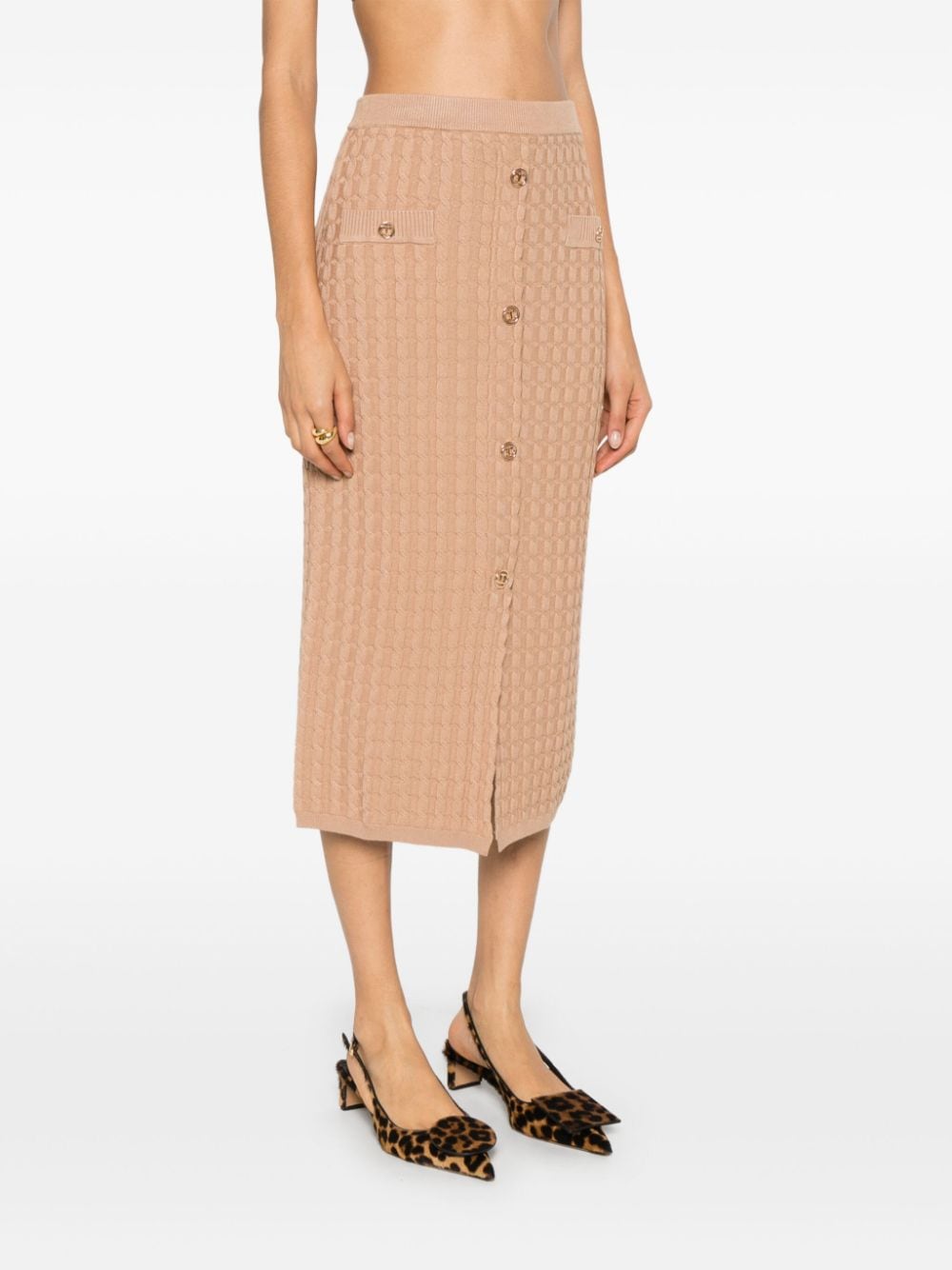 Shop Twinset Cable-knit Midi Skirt In Neutrals