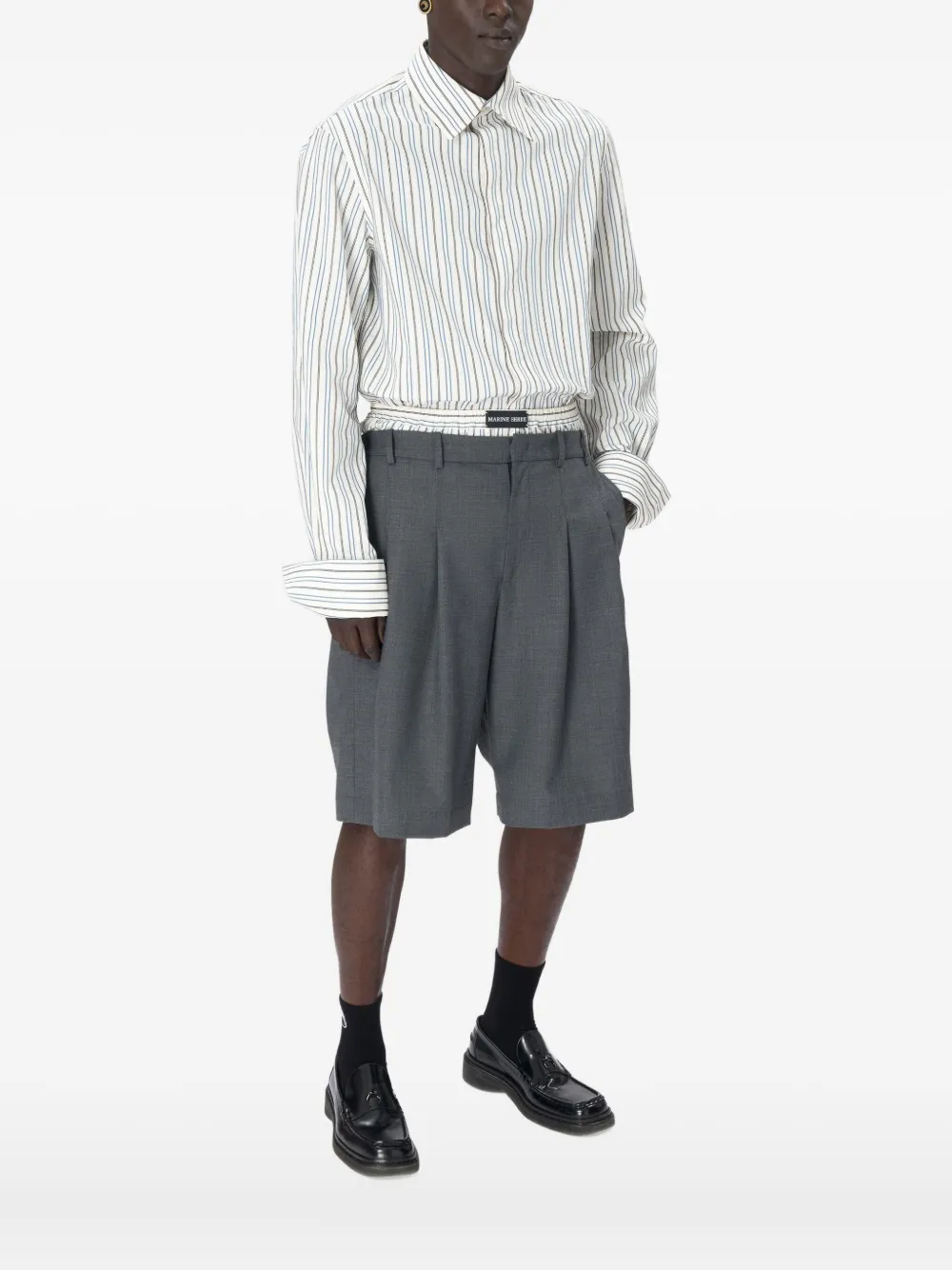 Marine Serre Regenerated striped cotton poplin shirt Wit