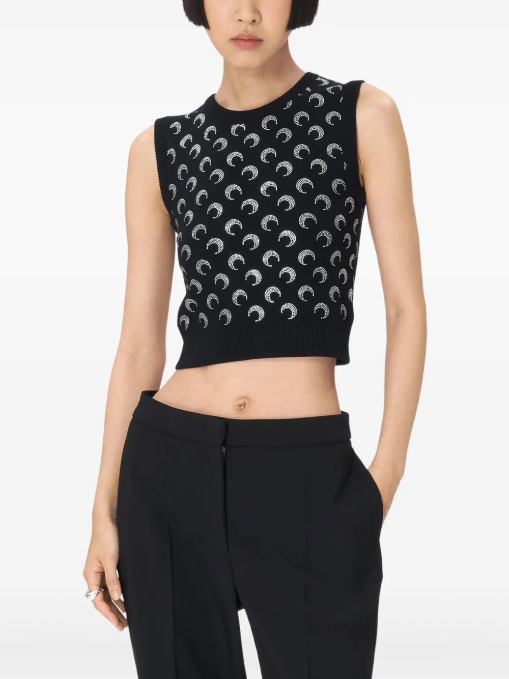 Shop Marine Serre Rhinestone-embellished Knitted Vest In Black