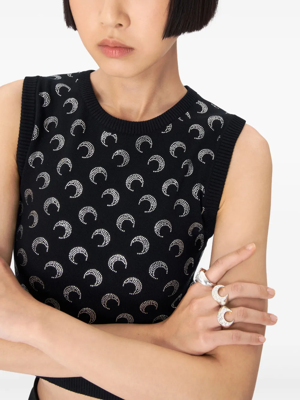 Shop Marine Serre Rhinestone-embellished Knitted Vest In Black