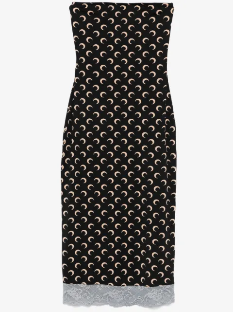 Marine Serre Moon-logo strapless midi dress
