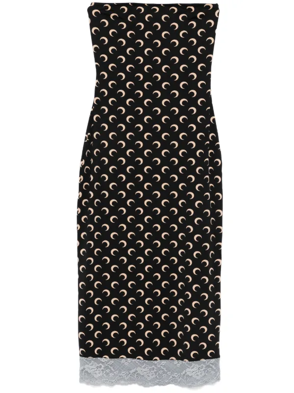 marine serre midi dress Marine Serre Moon-logo Strapless Midi Dress