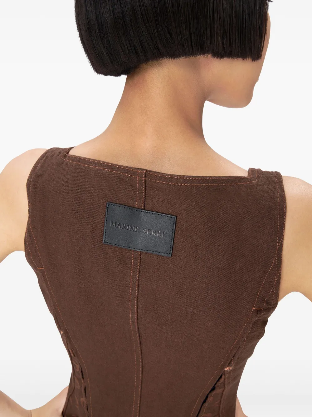 Marine Serre jacquard corset top Bruin