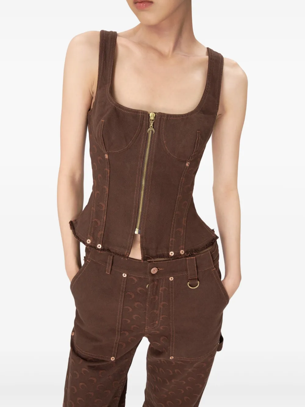 Marine Serre jacquard corset top Bruin