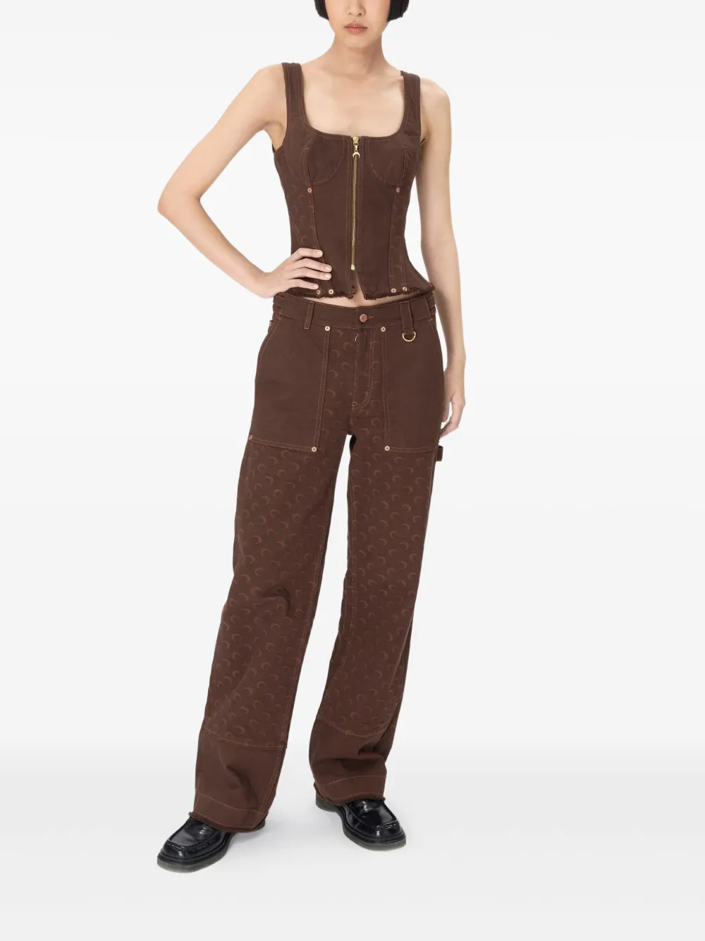 Marine Serre jacquard corset top Bruin