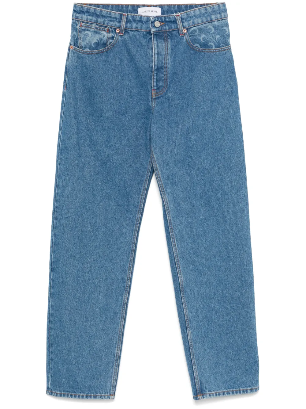 Marine Serre Moon Laser Denim Loose Jeans In Blue