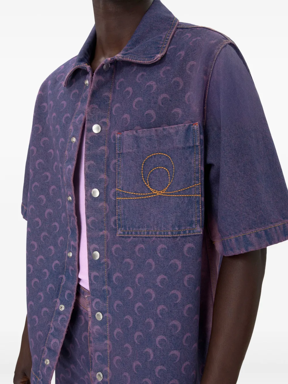 Marine Serre Denim overhemd met monogram Paars