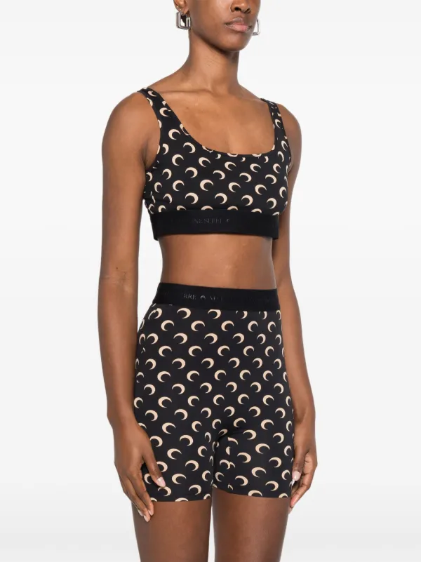 Marine Serre Moon Jersey Sport Bra | Black | FARFETCH