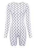 Marine Serre moon-print long-sleeve playsuit - White