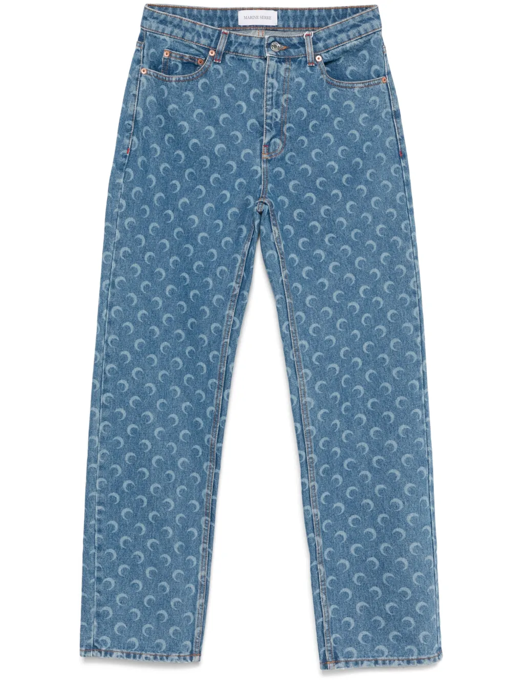 Marine Serre Straight jeans met Moon-laser Blauw