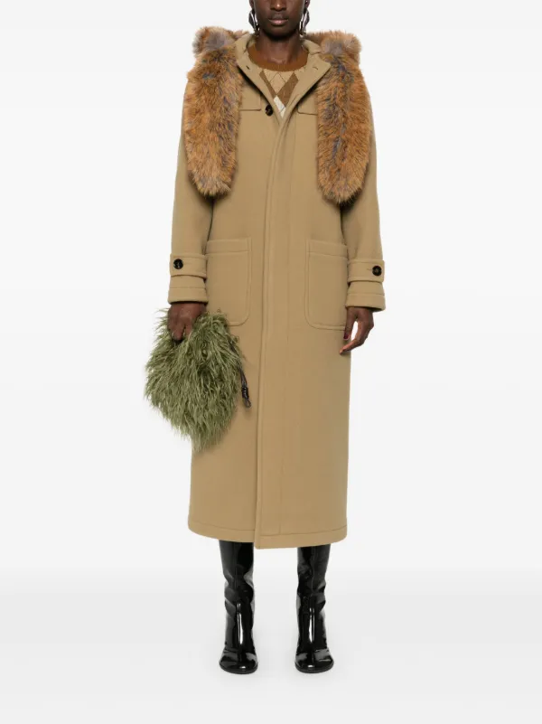 Burberry faux-fur Trim Wool Coat | Brown | FARFETCH