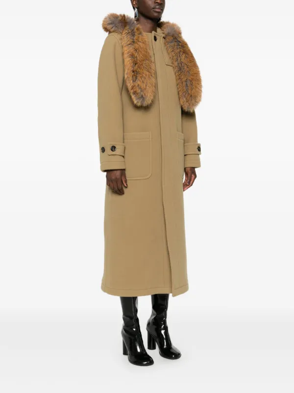 Burberry faux-fur Trim Wool Coat | Brown | FARFETCH