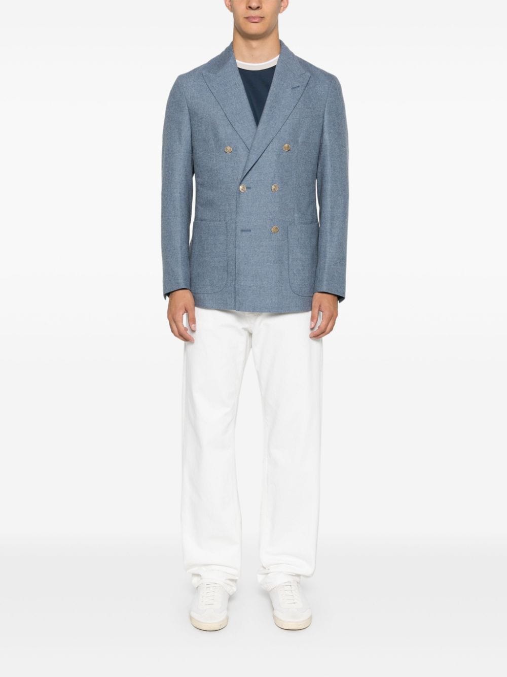 Shop Eleventy Mélange-effect Blazer In Blue