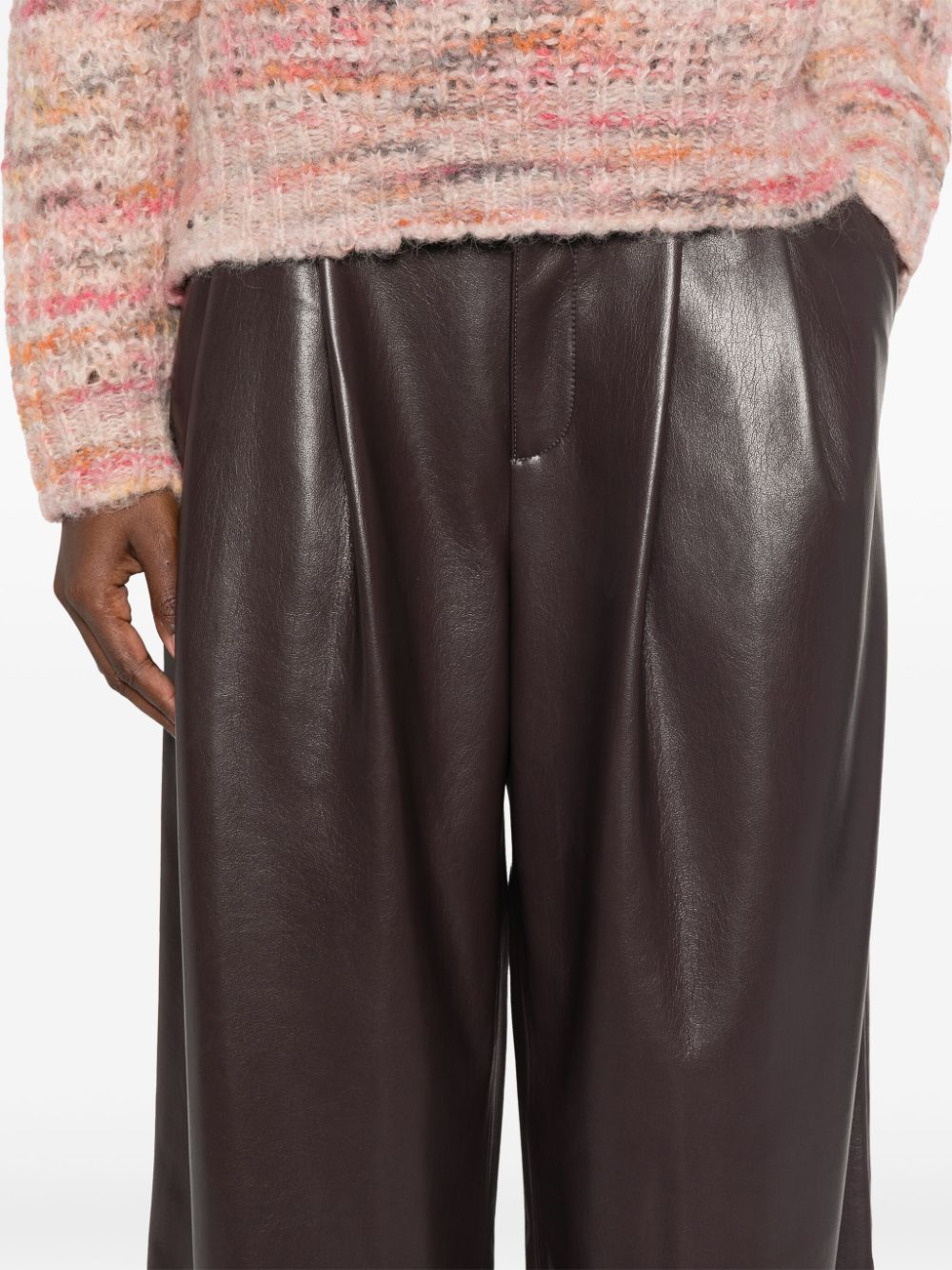 HUGO BOSS PLEAT-DETAILING FAUX-LEATHER TROUSERS 