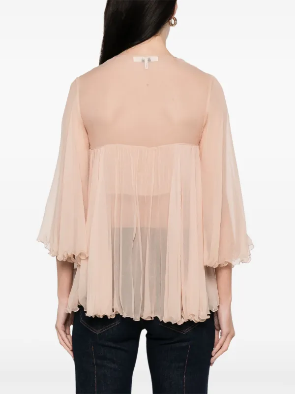 Chloé Pleated Silk Top | Neutrals | FARFETCH