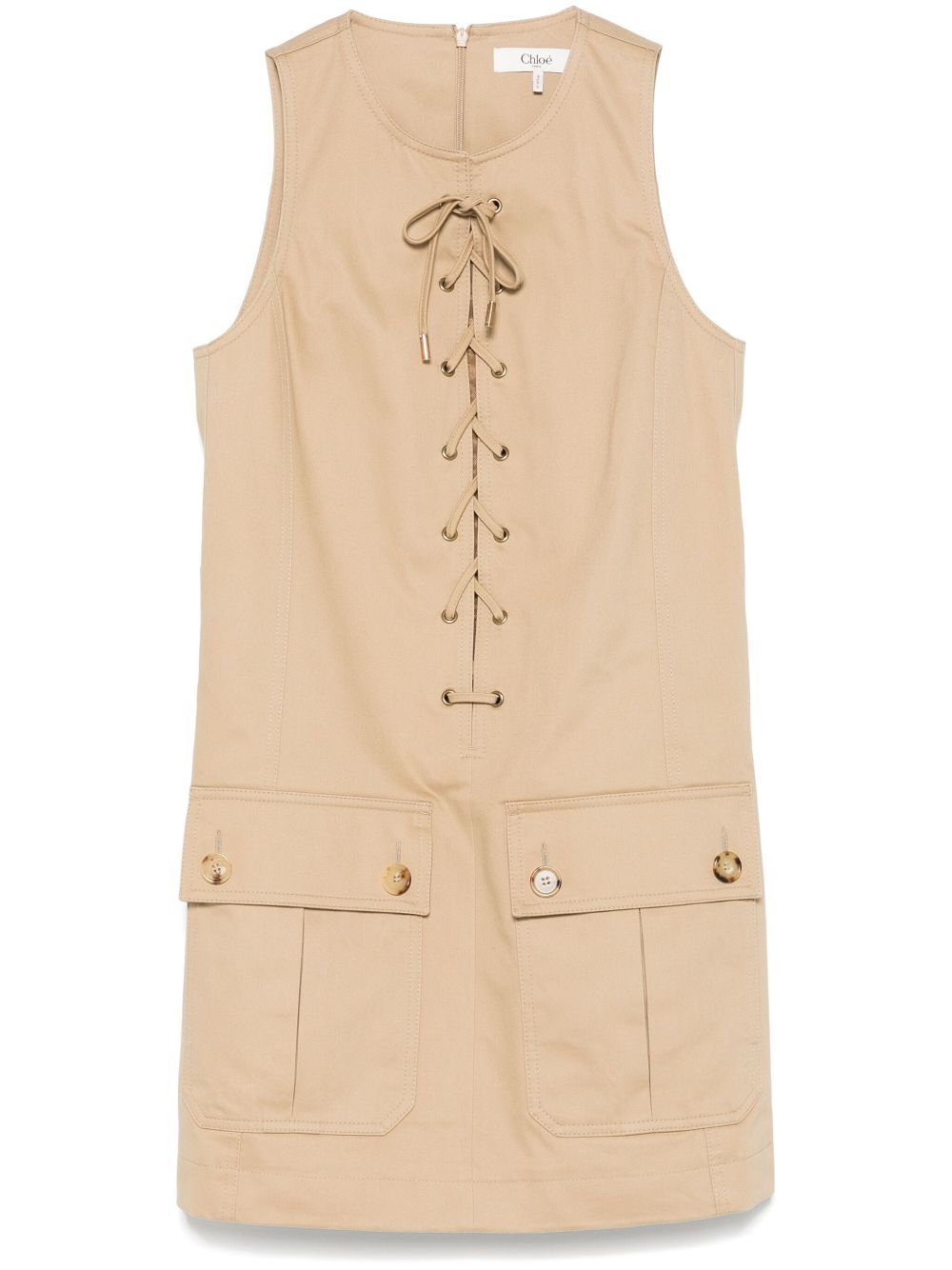 Chloé lace-up cotton mini dress - Brown