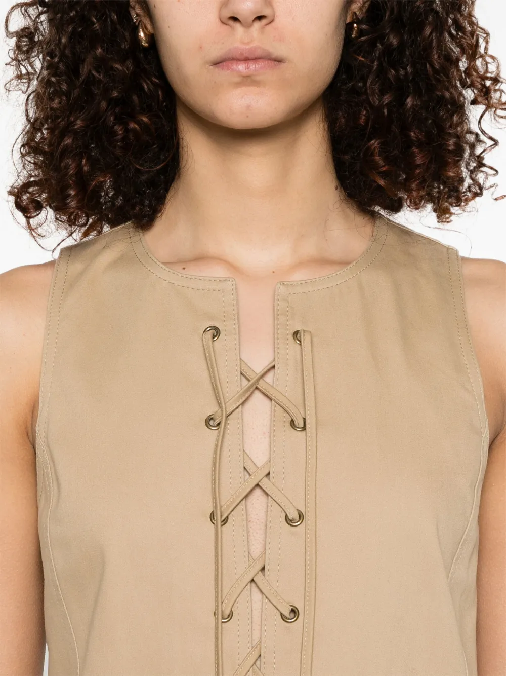 Shop Chloé Lace-up Cotton Mini Dress In Brown