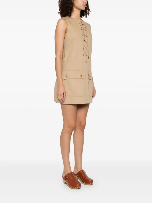 Chloé lace-up Cotton Mini Dress | Brown | FARFETCH