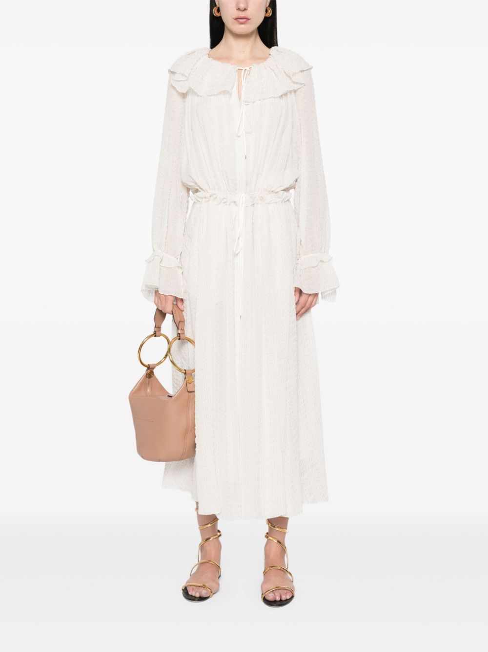 Chloé Lurex midi-jurk met ruches - Beige