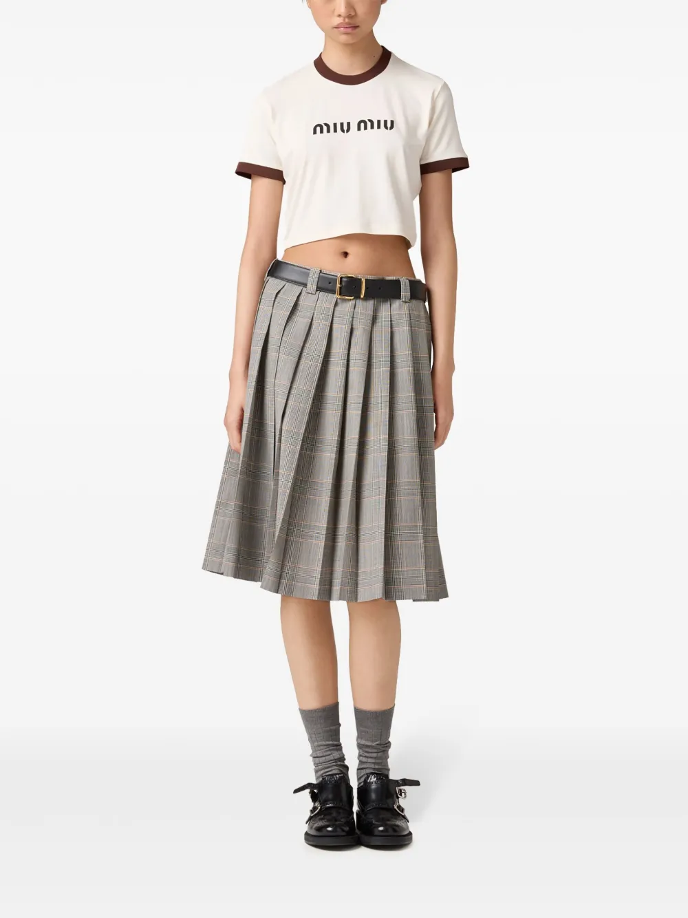 Miu Miu T-shirt met logoprint - Beige