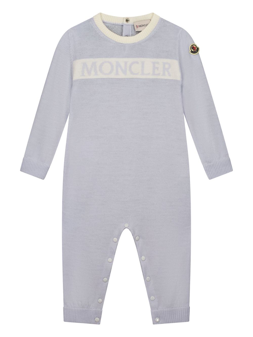 Moncler Enfant Romper van merinowol met logo-jacquard Blauw