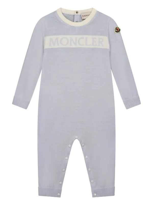 Moncler Enfant logo jacquard Merino Wool Babygrow Blue FARFETCH HK