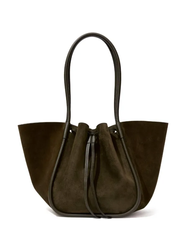 Proenza Schouler Large Ruched Suede Tote Bag Green FARFETCH AU